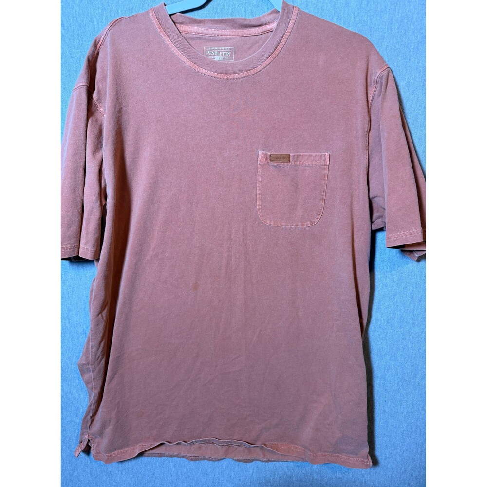 Pendleton Men's Large Washed Red Orange Cotton Short Sleeve Pocket T-Shirt L/G